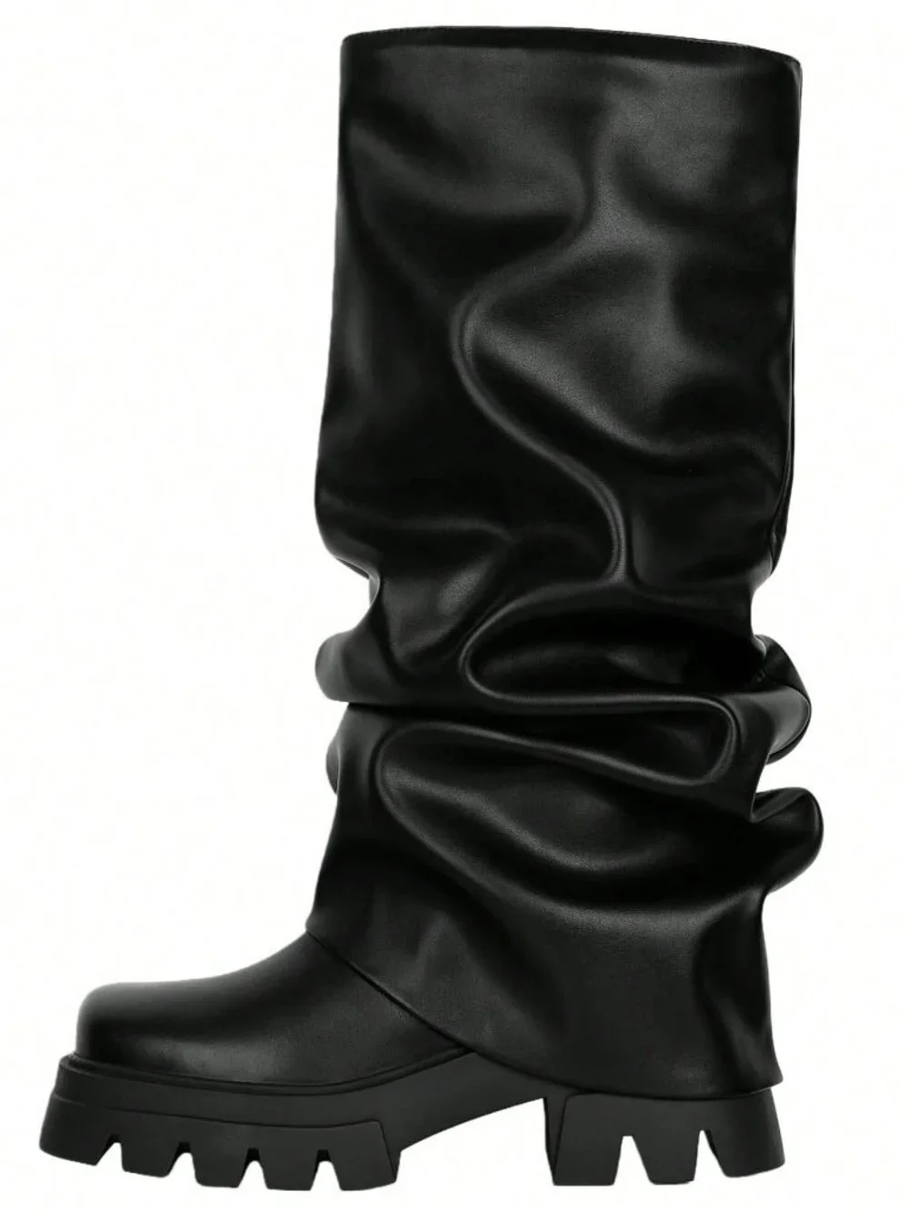 Black Y2K Women's Slip On Platform Slouchy Boots